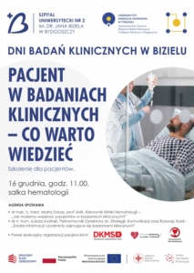 Zaproszenie na&nbsp;szkolenie dla pacjentów: „Pacjent w&nbsp;badaniach klinicznych – co&nbsp;warto wiedzieć”.