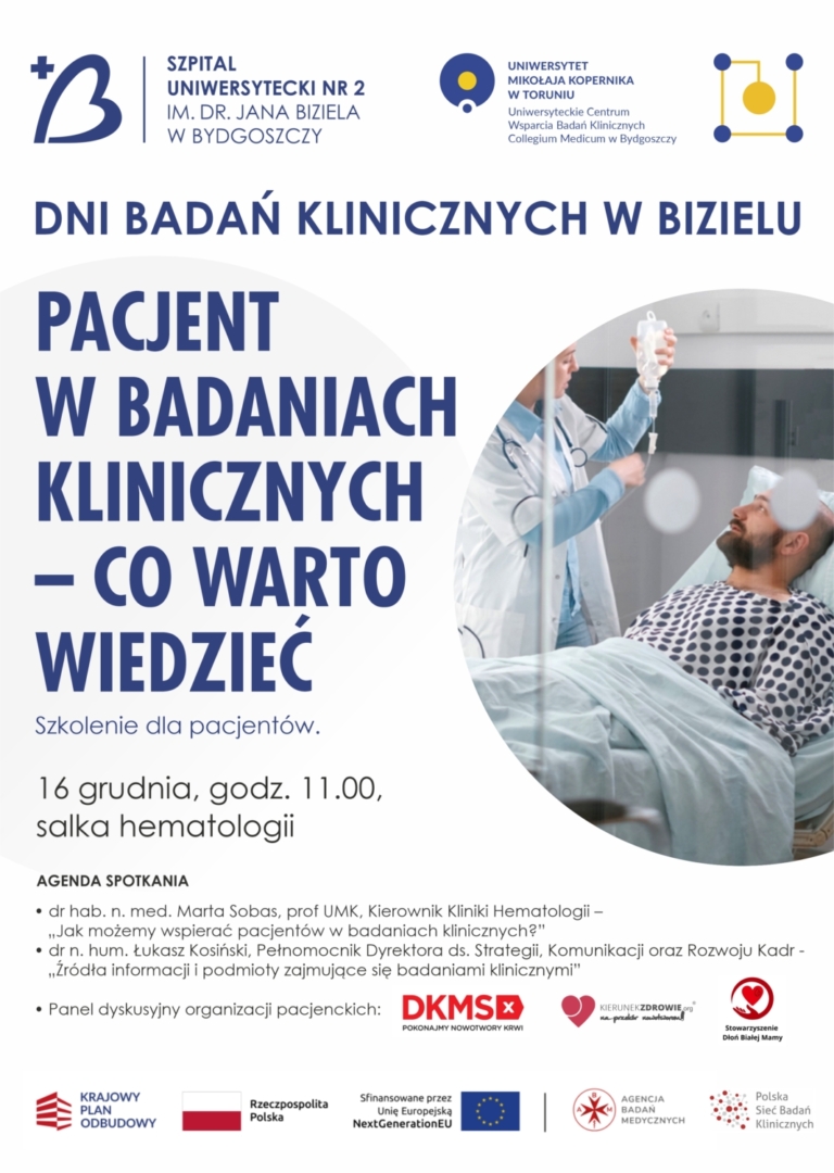 Zaproszenie na&nbsp;szkolenie dla pacjentów: „Pacjent w&nbsp;badaniach klinicznych – co&nbsp;warto wiedzieć”.